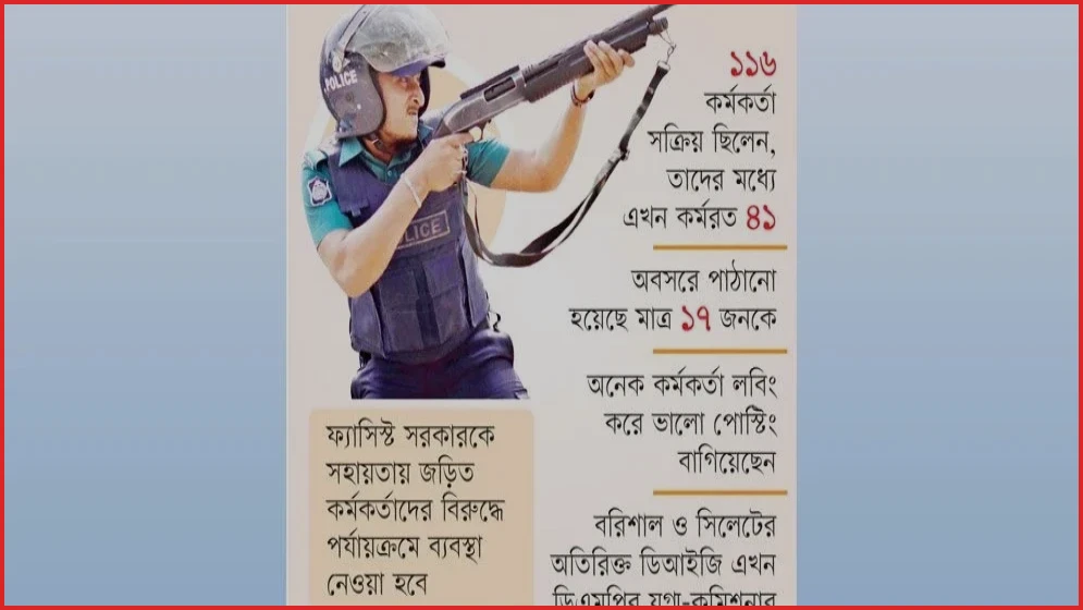 জুলাই আন্দোলনে সম্পৃক্ত ৩৫ শতাংশ পুলিশ কর্মকর্তা এখনো বহাল