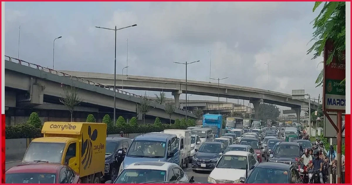 রাজধানীর বিমানবন্দর সড়কে তীব্র যানজট, স্থবির জনজীবন